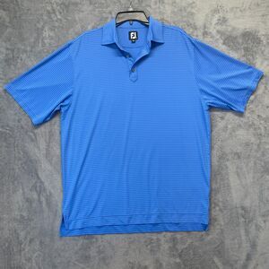 FootJoy Polo Shirt Mens Large Blue Stripe Short Sleeve Golf Casual FJ